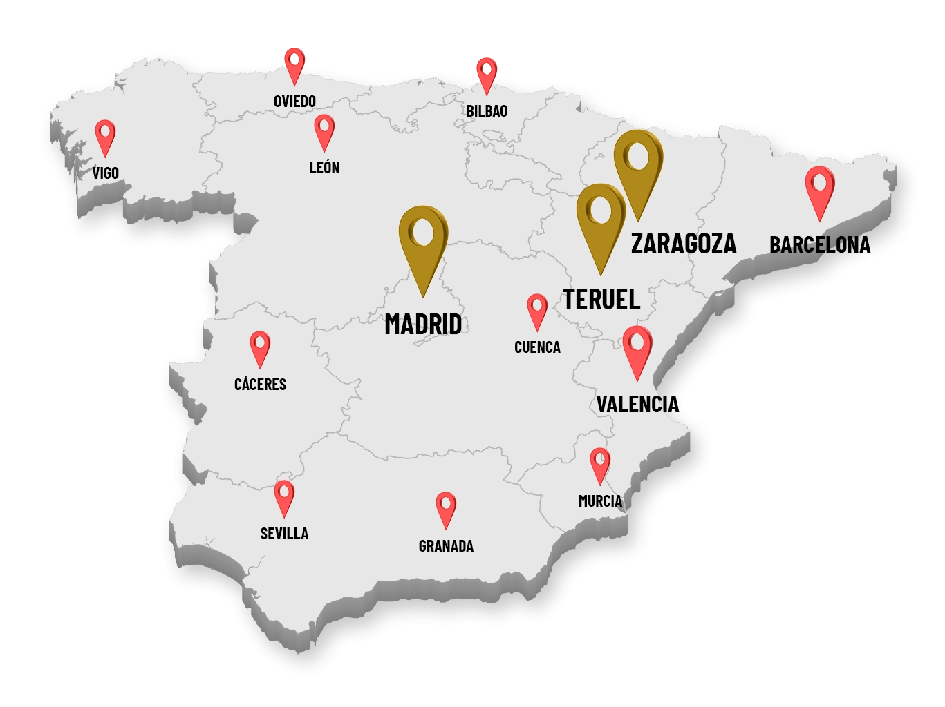 imagen de mapa de españa de los lugares donde trabajamos